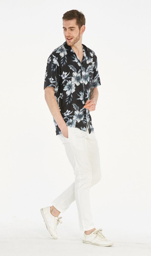 Men's Hawaiian Shirt - Polyester Midnight Bloom Aloha Print Shirt - Image 6