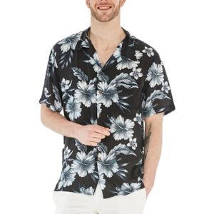 Men's Hawaiian Shirt - Polyester Midnight Bloom Aloha Print Shirt