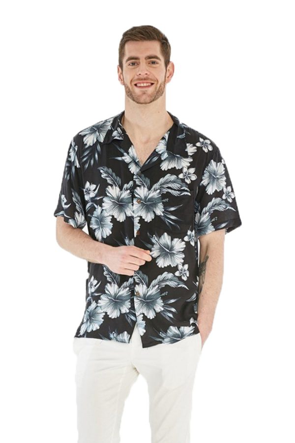 Men's Hawaiian Shirt - Polyester Midnight Bloom Aloha Print Shirt