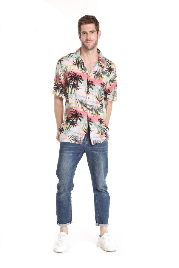 Men's Hawaiian Shirt - Polyester Sunset Neon Pastel Aloha Print Shirt - Image 6
