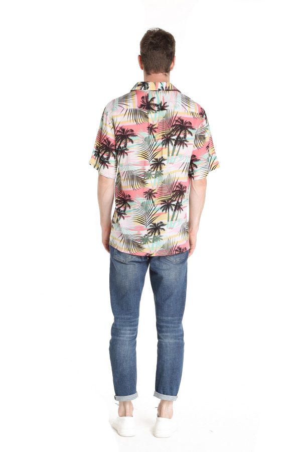 Men's Hawaiian Shirt - Polyester Sunset Neon Pastel Aloha Print Shirt - Image 2