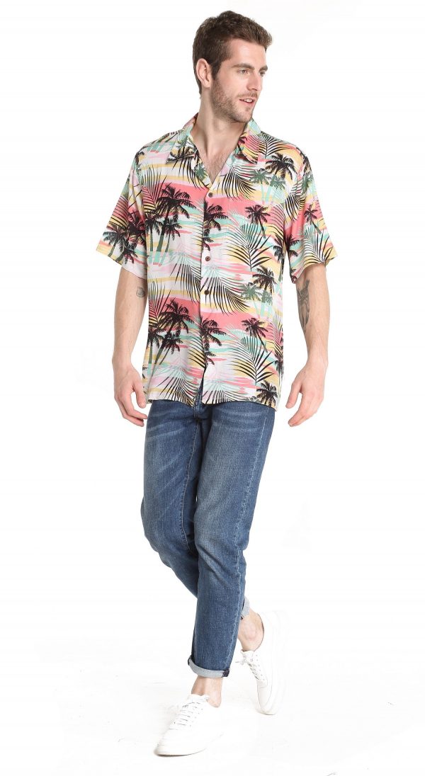 Men's Hawaiian Shirt - Polyester Sunset Neon Pastel Aloha Print Shirt - Image 3