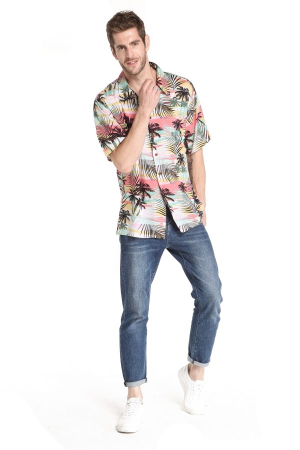 Men's Hawaiian Shirt - Polyester Sunset Neon Pastel Aloha Print Shirt - Image 4
