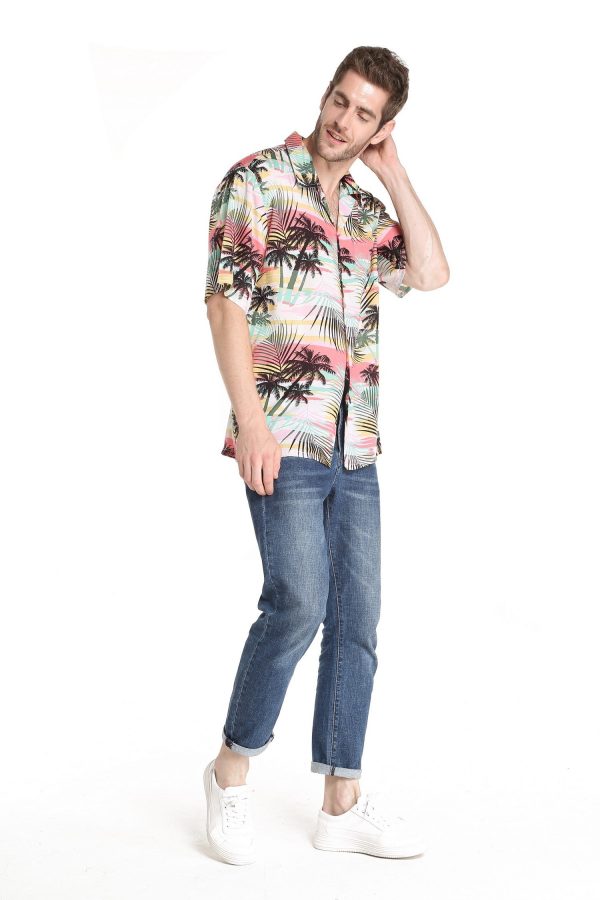 Men's Hawaiian Shirt - Polyester Sunset Neon Pastel Aloha Print Shirt - Image 5