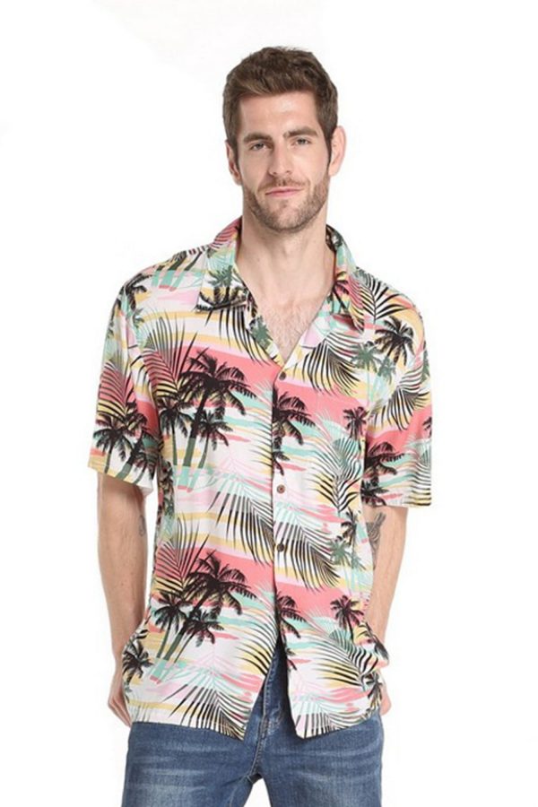 Men's Hawaiian Shirt - Polyester Sunset Neon Pastel Aloha Print Shirt