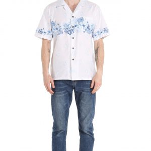 Men's Hawaiian Shirt - Polyester White Cross Hibiscus White Aloha Print Shirt