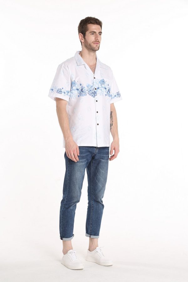 Men's Hawaiian Shirt - Polyester White Cross Hibiscus White Aloha Print Shirt - Image 3