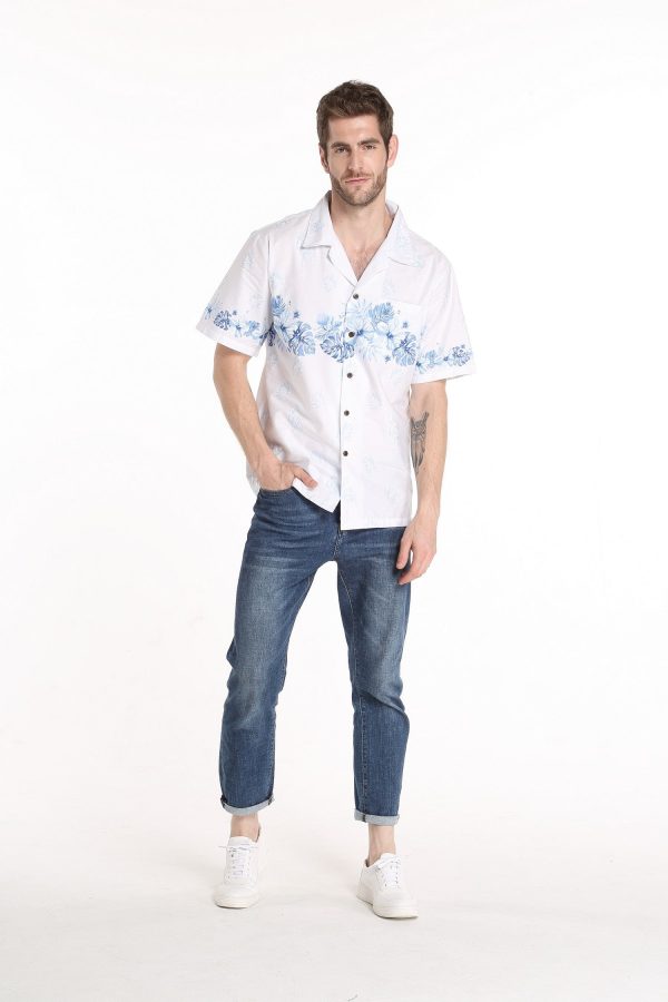 Men's Hawaiian Shirt - Polyester White Cross Hibiscus White Aloha Print Shirt - Image 5