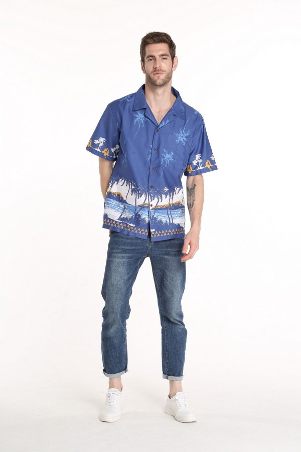 Men's Hawaiian Shirt - Polyester Diamond Head Navy Aloha Print Shirt - Image 2