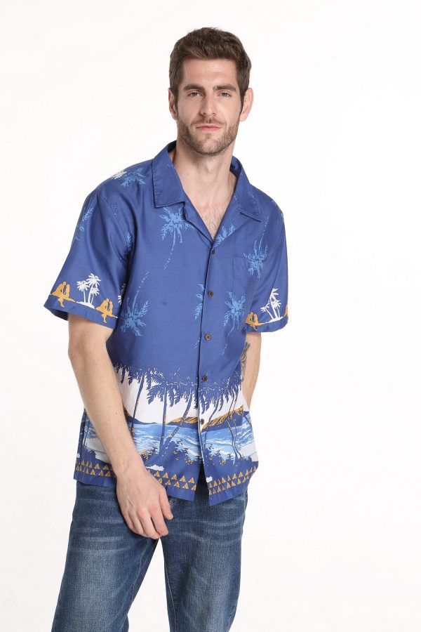 Men's Hawaiian Shirt - Polyester Diamond Head Navy Aloha Print Shirt - Image 3