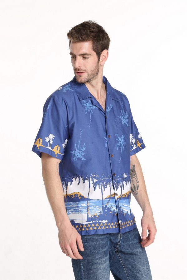 Men's Hawaiian Shirt - Polyester Diamond Head Navy Aloha Print Shirt - Image 5