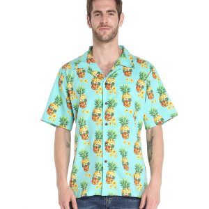 Men's Hawaiian Shirt - Polyester Pineapple Skull Aloha Print Shirt
