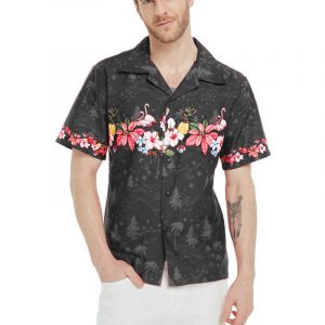 Men's Hawaiian Shirt - Polyester Cross Santa Black Aloha Print Shirt