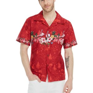 Men's Hawaiian Shirt - Polyester Cross Santa Red Aloha Print Shirt