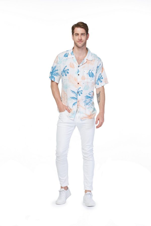 Men's Hawaiian Shirt - Polyester Sandy Beach White Aloha Print Shirt - Image 2