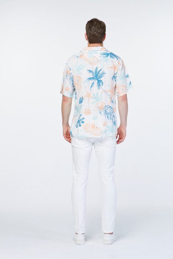 Men's Hawaiian Shirt - Polyester Sandy Beach White Aloha Print Shirt - Image 3