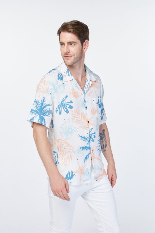 Men's Hawaiian Shirt - Polyester Sandy Beach White Aloha Print Shirt - Image 4