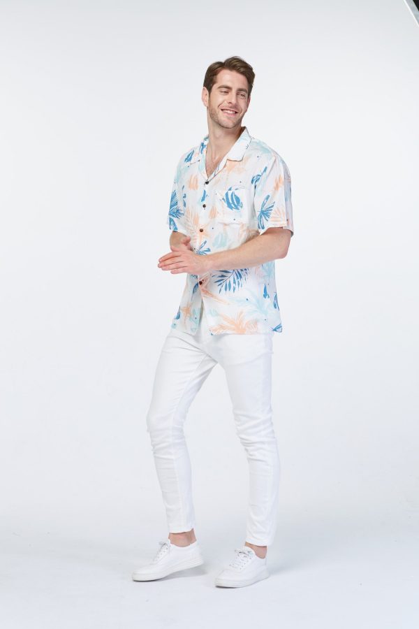 Men's Hawaiian Shirt - Polyester Sandy Beach White Aloha Print Shirt - Image 5