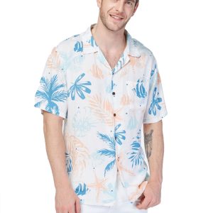 Men's Hawaiian Shirt - Polyester Sandy Beach White Aloha Print Shirt