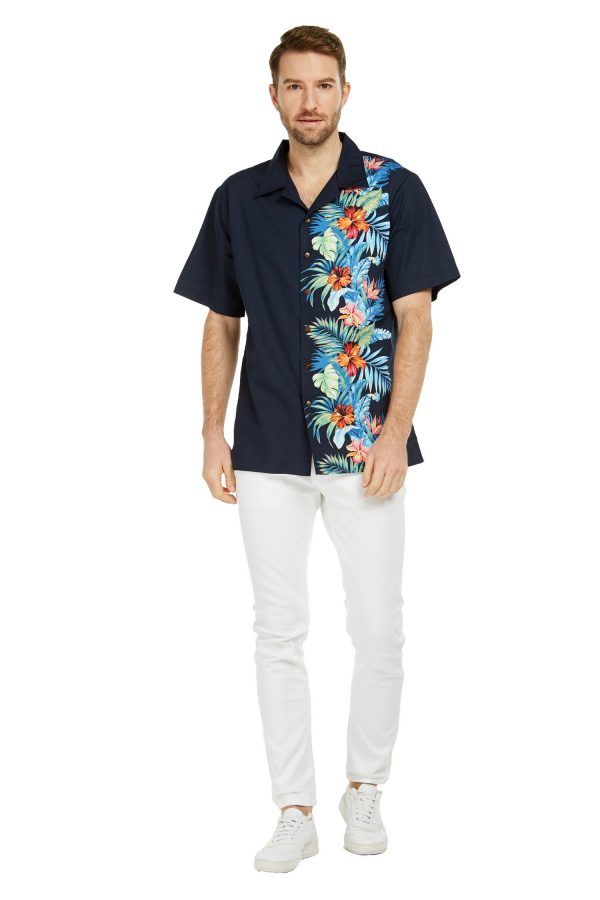Men's Hawaiian Shirt - Premium Polyester Orchid Paradise Navy Aloha Print Shirt - Image 3