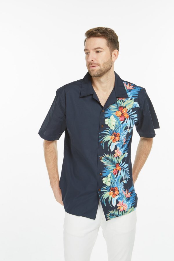 Men's Hawaiian Shirt - Premium Polyester Orchid Paradise Navy Aloha Print Shirt - Image 5
