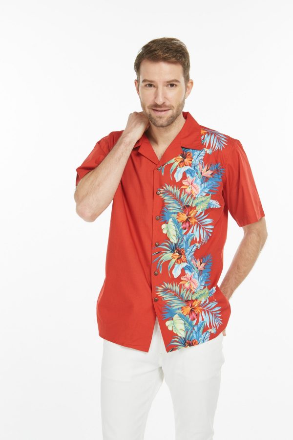 Men's Hawaiian Shirt - Premium Polyester Orchid Paradise Red Aloha Print Shirt - Image 4