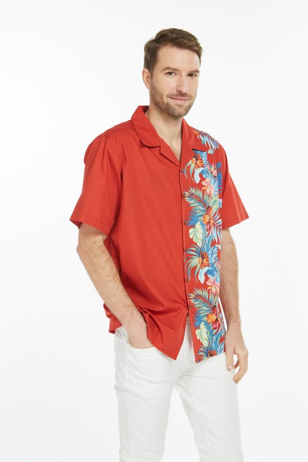 Men's Hawaiian Shirt - Premium Polyester Orchid Paradise Red Aloha Print Shirt - Image 5