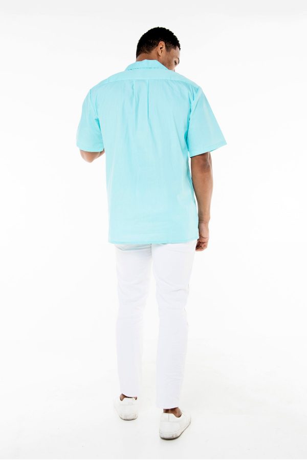 Men's Hawaiian Shirt - Polyester Orchid Paradise Turquoise Aloha Print Shirt - Image 2