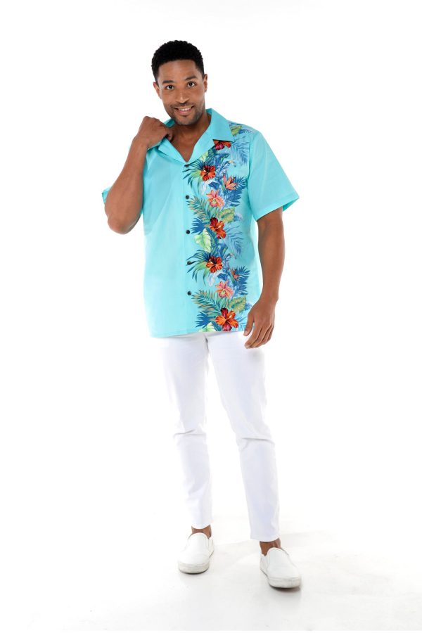 Men's Hawaiian Shirt - Polyester Orchid Paradise Turquoise Aloha Print Shirt - Image 4