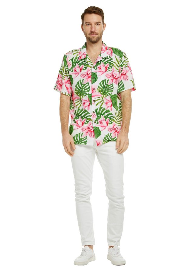 Men's Hawaiian Shirt - Polyester Lotus Orchid Aloha Print Shirt - Image 2
