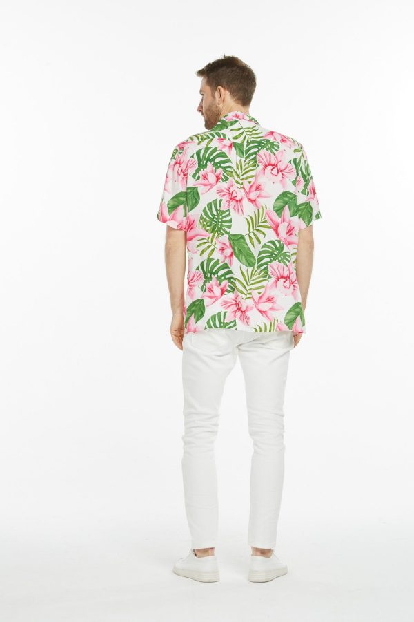 Men's Hawaiian Shirt - Polyester Lotus Orchid Aloha Print Shirt - Image 3