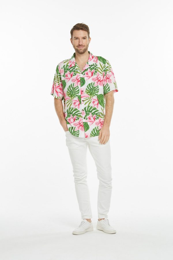 Men's Hawaiian Shirt - Polyester Lotus Orchid Aloha Print Shirt - Image 5
