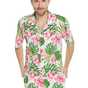Men's Hawaiian Shirt - Polyester Lotus Orchid Aloha Print Shirt