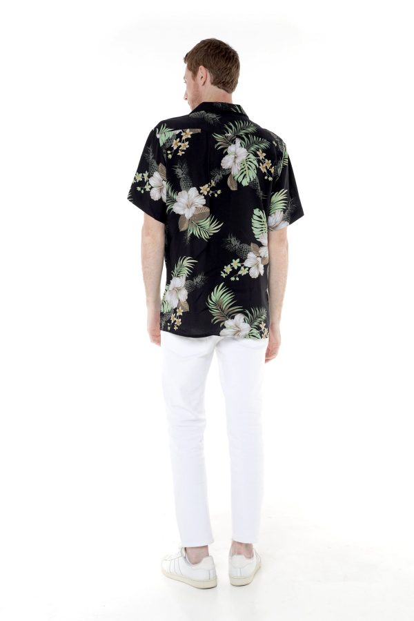 Men's Hawaiian Shirt - Polyester Pineapple Garden Black Aloha Print Shirt - Image 2