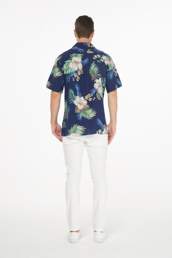 Men's Hawaiian Shirt - Polyester Pineapple Garden Navy Aloha Print Shirt - Image 2