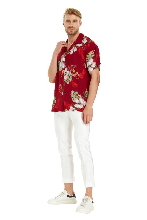 Men's Hawaiian Shirt - Polyester Pineapple Garden Red Aloha Print Shirt - Image 2