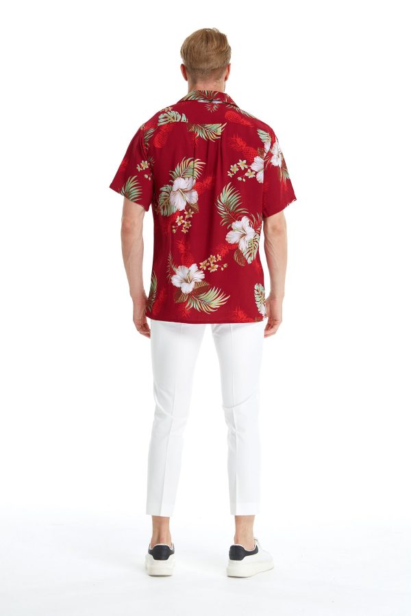 Men's Hawaiian Shirt - Polyester Pineapple Garden Red Aloha Print Shirt - Image 3