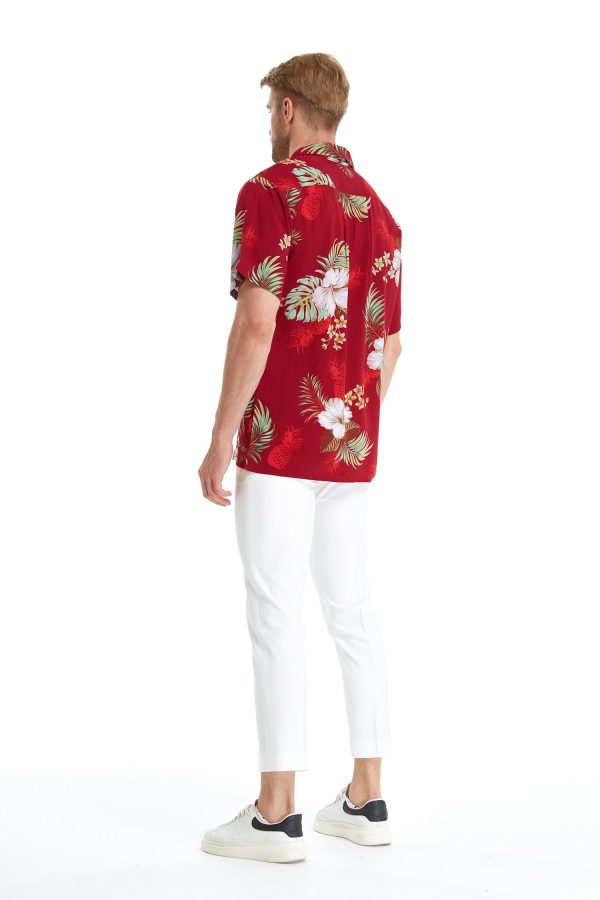 Men's Hawaiian Shirt - Polyester Pineapple Garden Red Aloha Print Shirt - Image 6