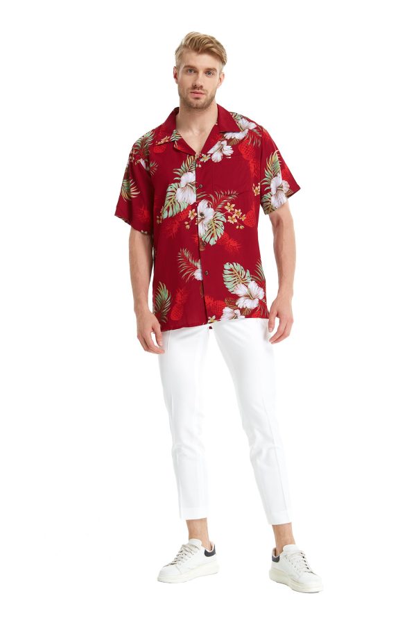 Men's Hawaiian Shirt - Polyester Pineapple Garden Red Aloha Print Shirt - Image 7