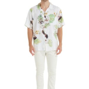 Men's Hawaiian Shirt - Polyester Pineapple Garden White Aloha Print Shirt