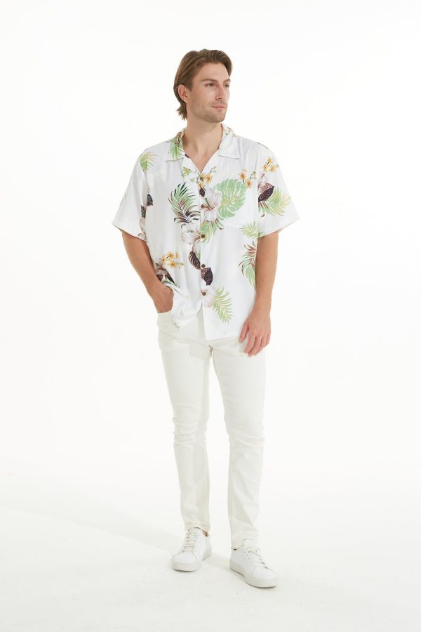 Men's Hawaiian Shirt - Polyester Pineapple Garden White Aloha Print Shirt - Image 2