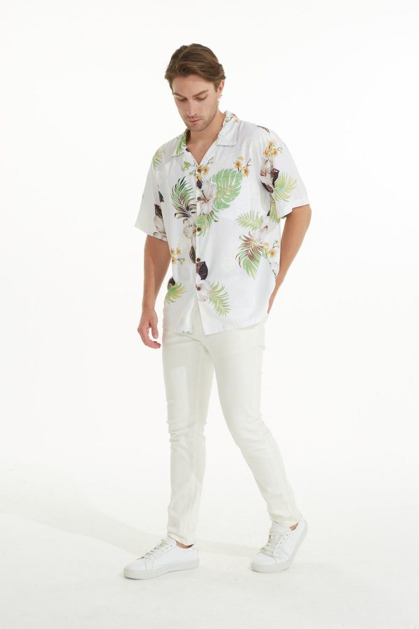 Men's Hawaiian Shirt - Polyester Pineapple Garden White Aloha Print Shirt - Image 4