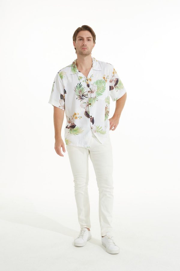 Men's Hawaiian Shirt - Polyester Pineapple Garden White Aloha Print Shirt - Image 6