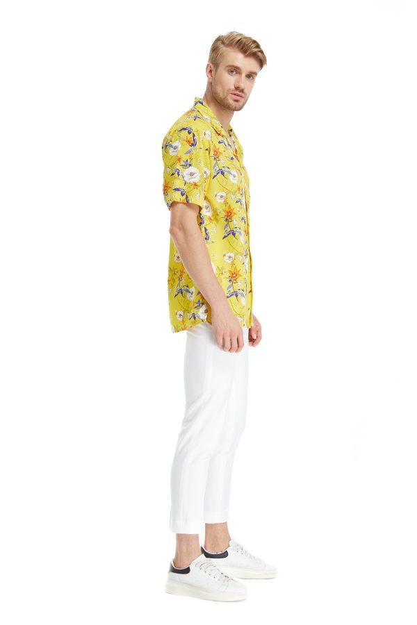 Men's Hawaiian Shirt - Polyester Garden Poppy Yellow Aloha Print Shirt - Image 5