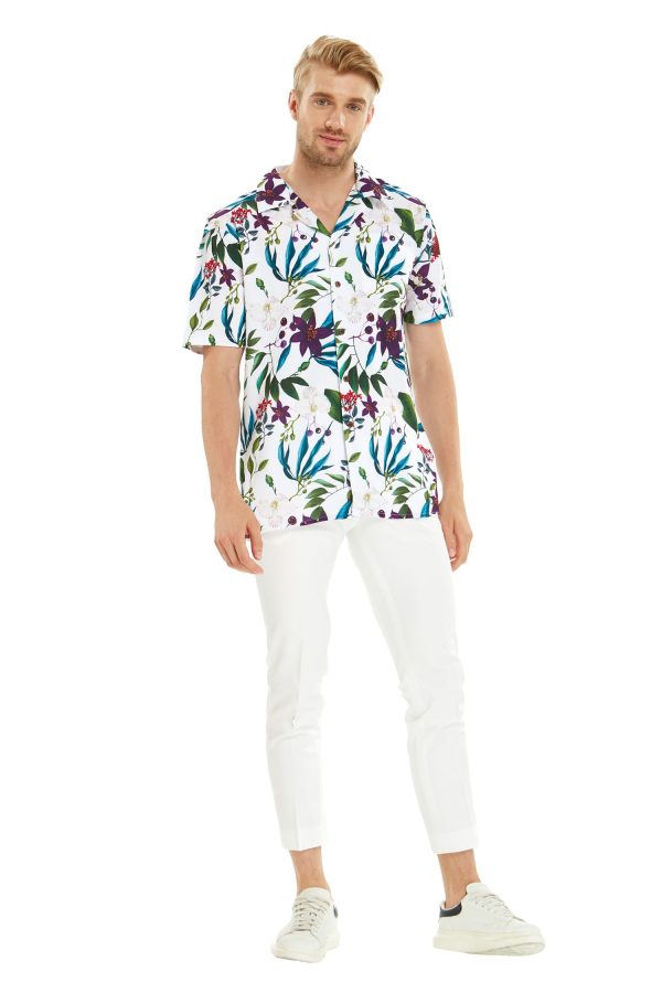 Men's Hawaiian Shirt - Polyester Purple Orchid Aloha Print Shirt - Image 2