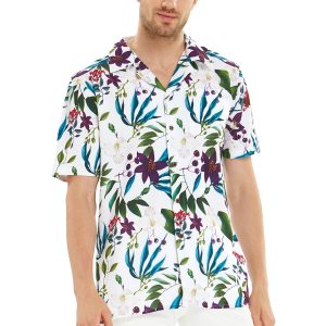 Men's Hawaiian Shirt - Polyester Purple Orchid Aloha Print Shirt
