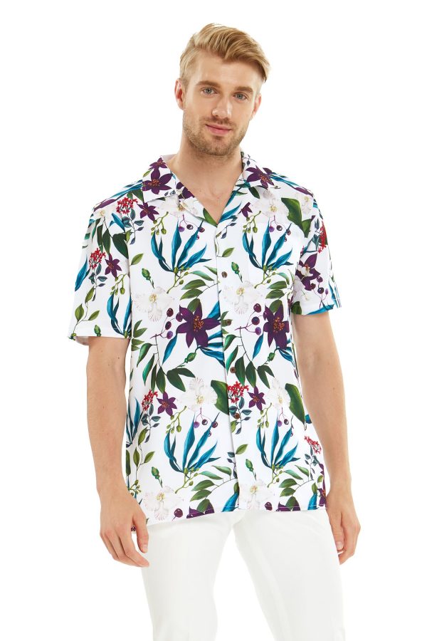 Men's Hawaiian Shirt - Polyester Purple Orchid Aloha Print Shirt