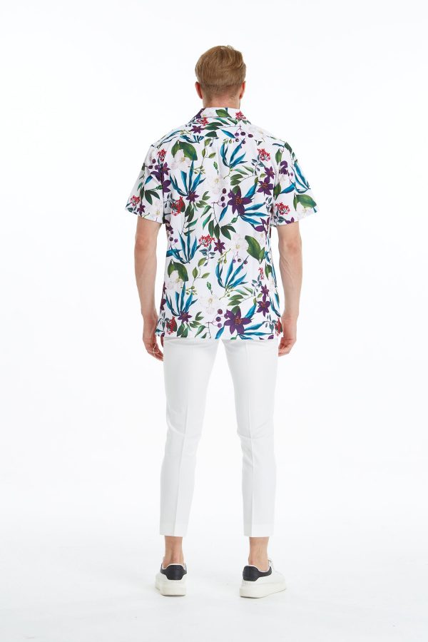 Men's Hawaiian Shirt - Polyester Purple Orchid Aloha Print Shirt - Image 3
