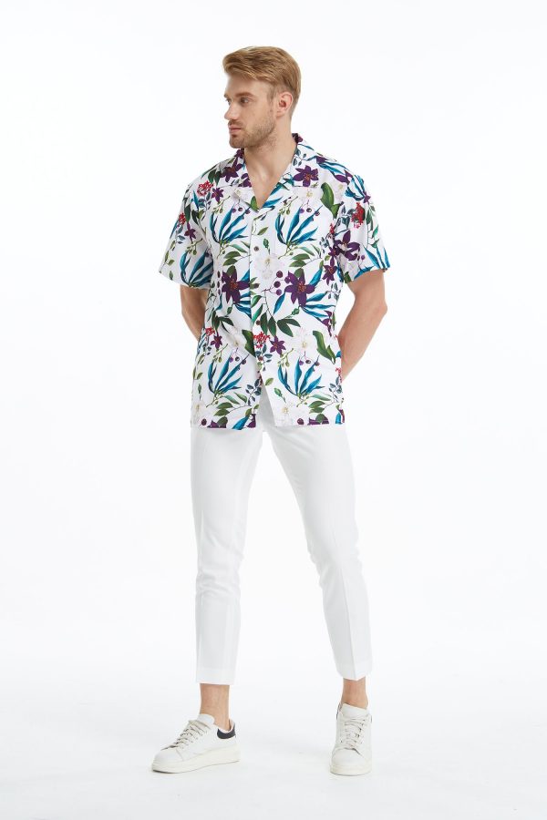 Men's Hawaiian Shirt - Polyester Purple Orchid Aloha Print Shirt - Image 4