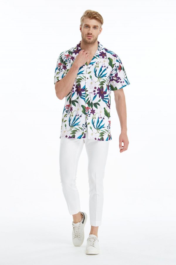 Men's Hawaiian Shirt - Polyester Purple Orchid Aloha Print Shirt - Image 5